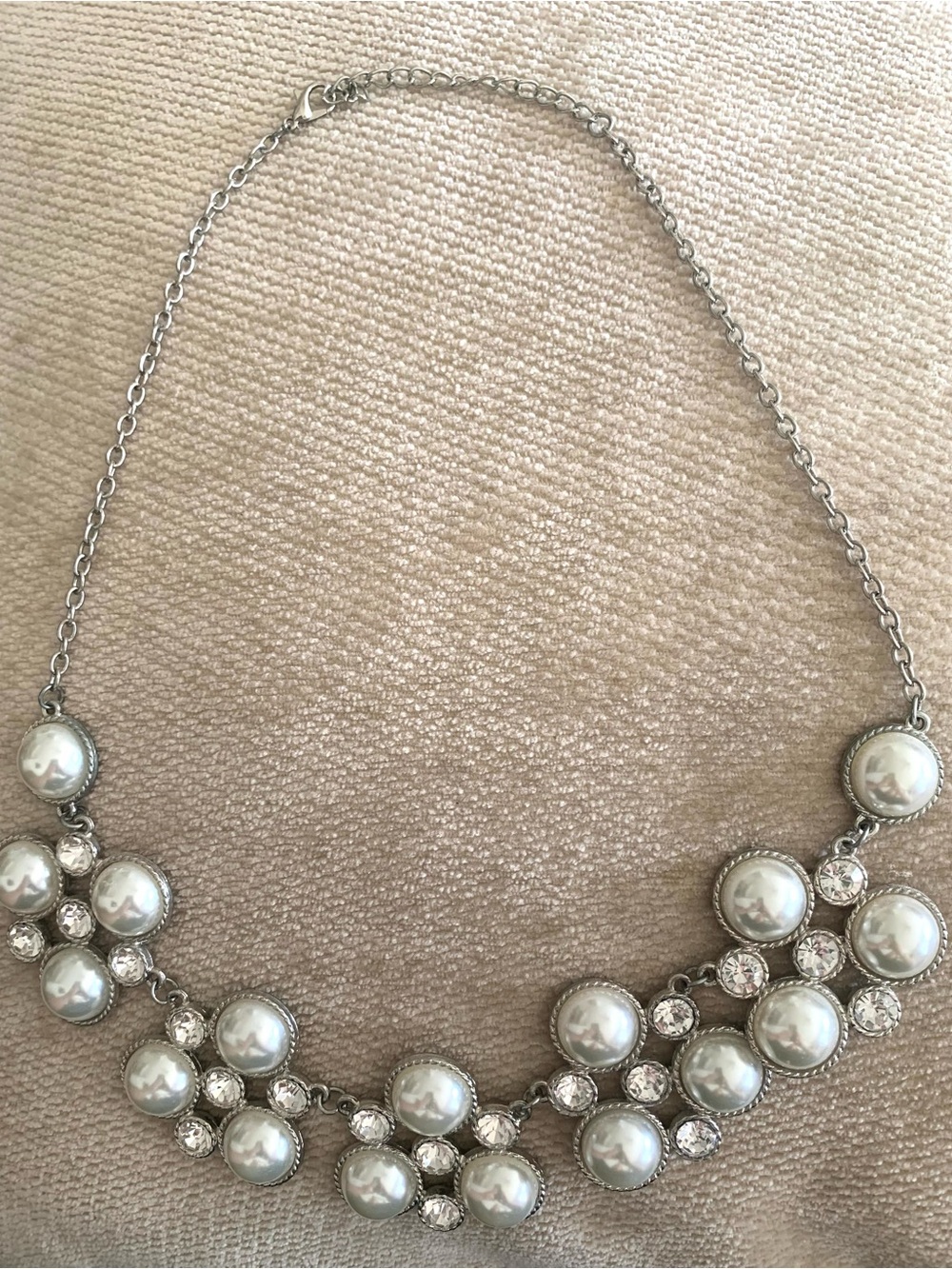 Silver-Tone Faux Pearl & Rhinestone Costume Statement Bib Necklace Jewelry